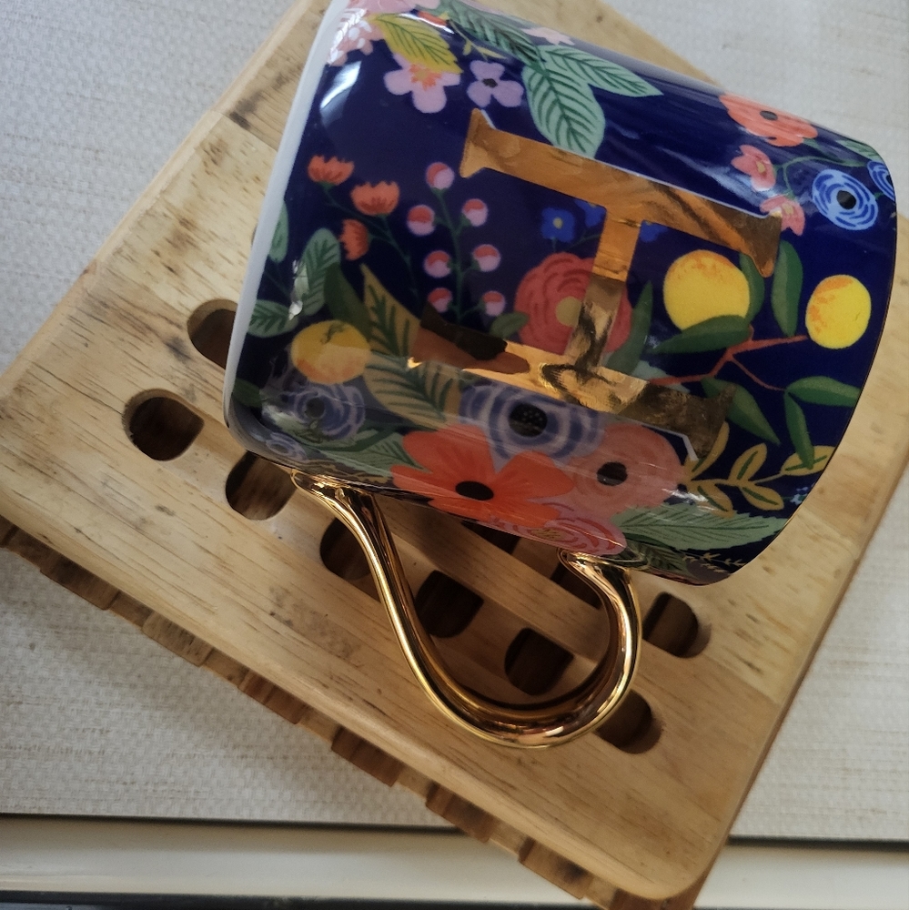 H Monogram Blue Floral Rifle Paper Anthropologie Coffee Mug